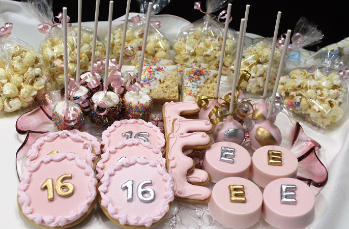 Personalized Sweet 16 store Birthday Cookie Favors, Dessert Table Sweet Sixteen Cookies, Cake Pops, Cake Popsicle, Chocolate Oreos.